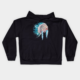 Native American Indian Chief Headdress Watercolor Art Kids Hoodie